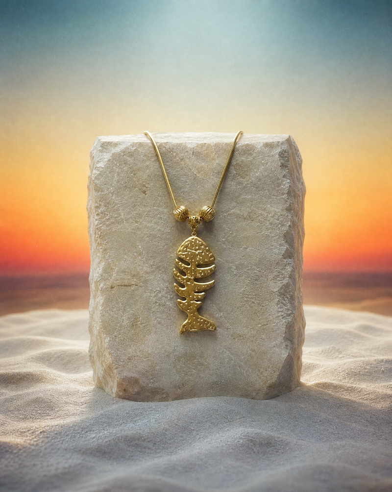 Gold Fishbone Necklace | Summer Collection Statement Handmade