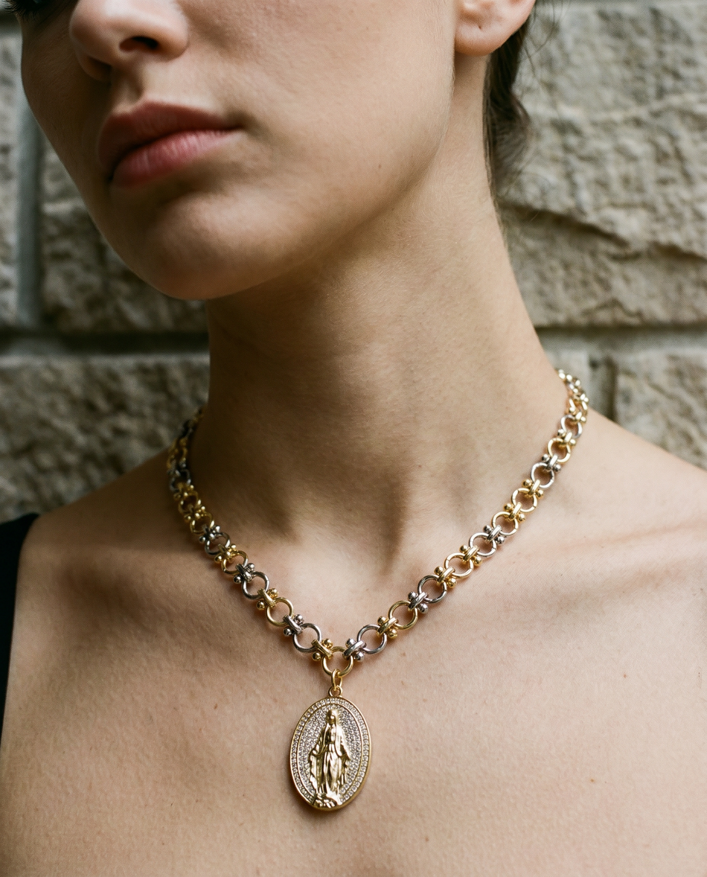 Protection Medallion Bi-Color Chain Necklace
