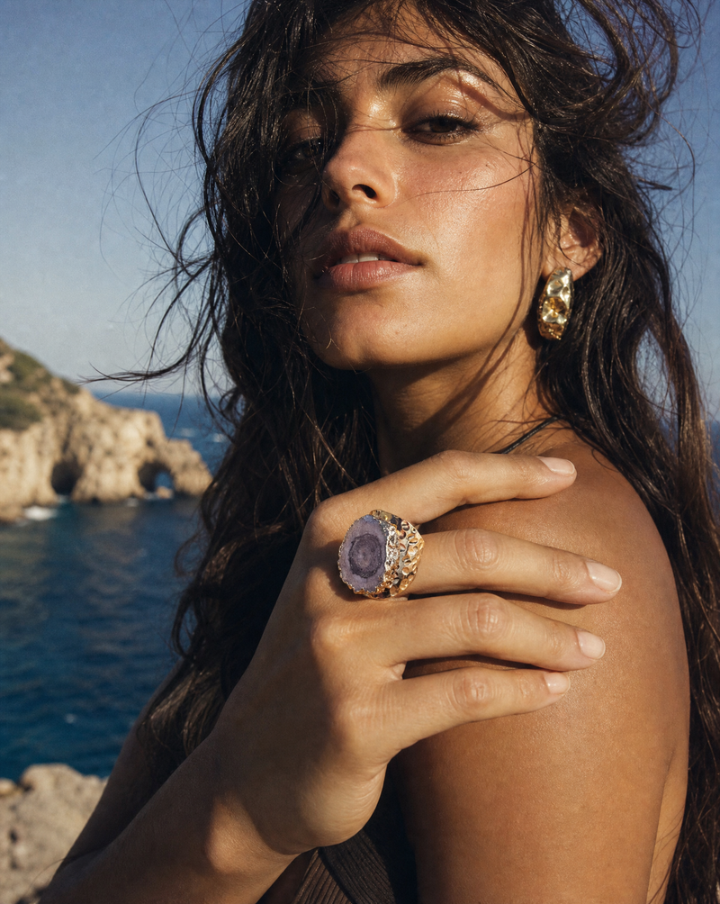 Chunky Grey Agate Statement Ring | Natural Stone