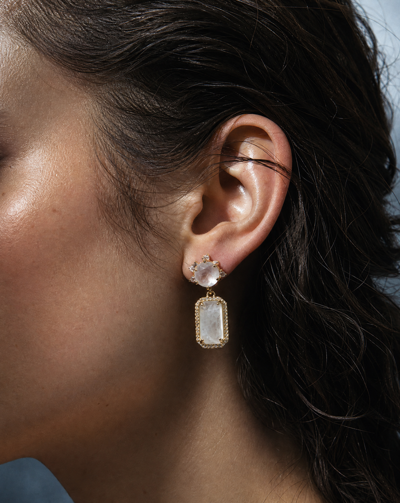 Moonstone Pavé Drop Earrings | Gemstone Earrings