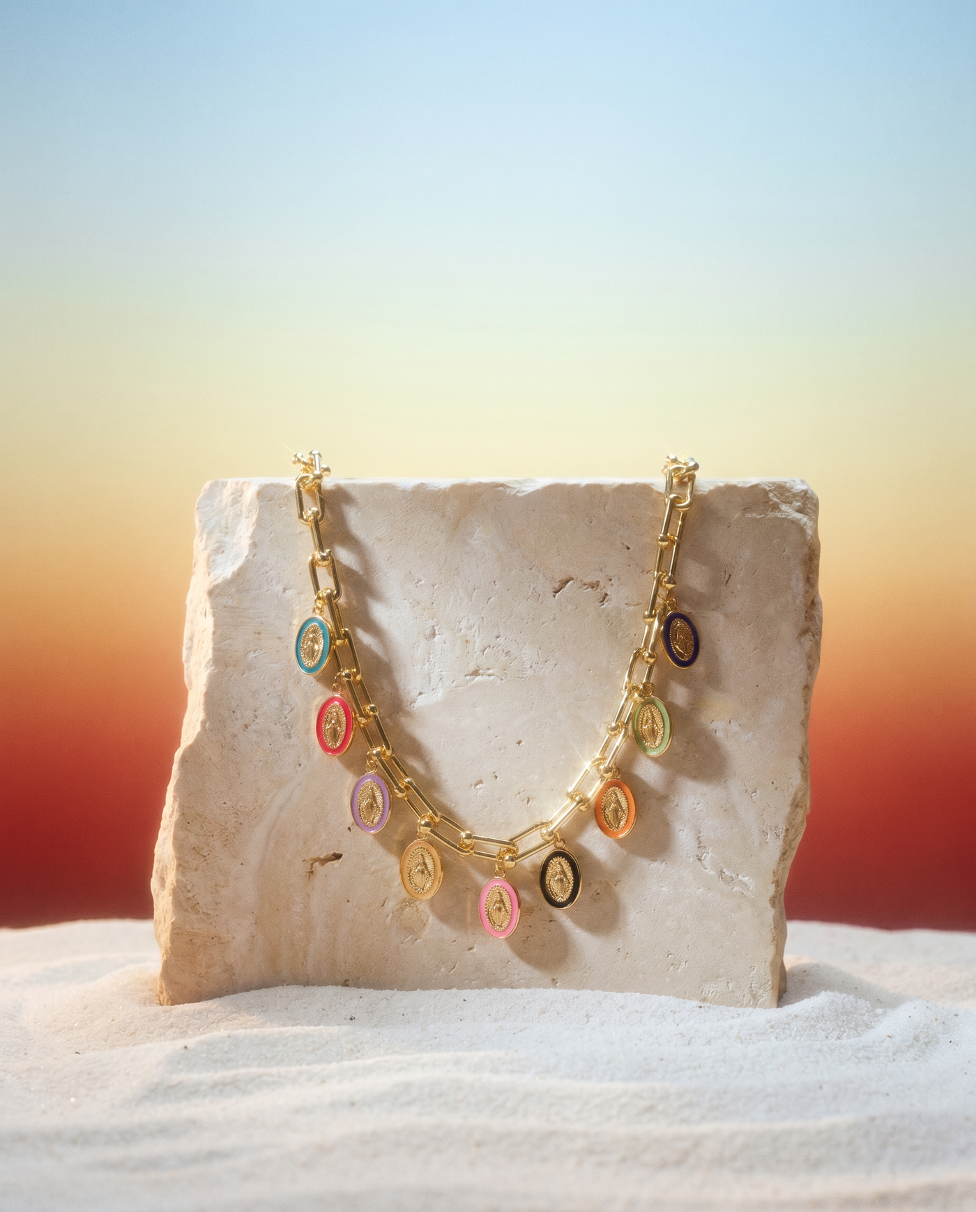 Virgin Mary Multicolor Charm Necklace | Maximalist Necklace