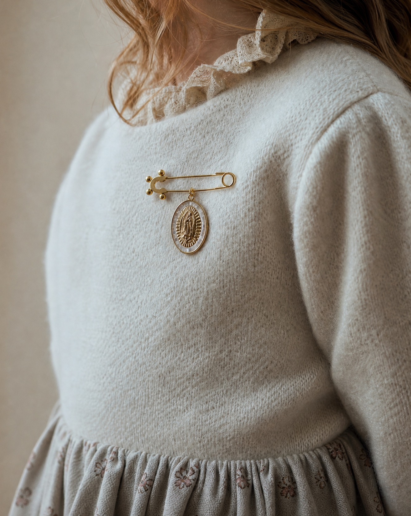 Virgin Mary Shell Pin Brooch