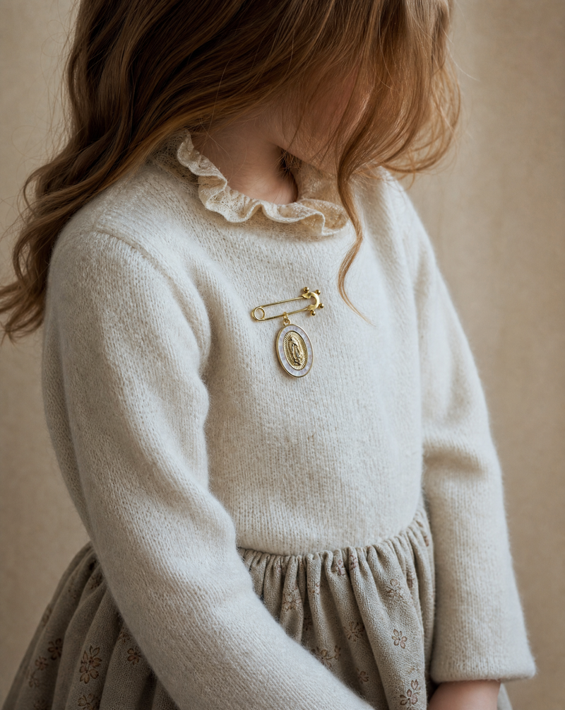 Virgin Mary Shell Pin Brooch
