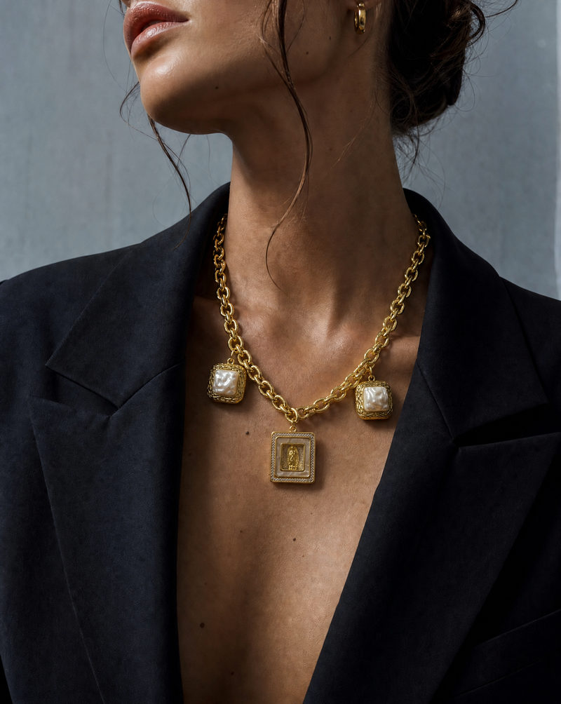 Miraculous Medal Necklace with Pearls | Chunky Chain