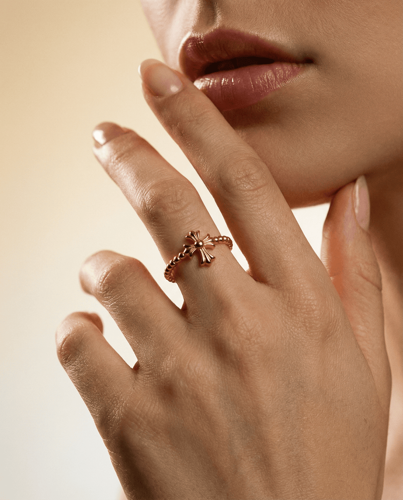 Delicate beaded cross ring – Phoebe's