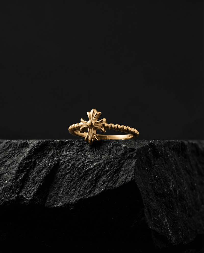 Delicate beaded cross ring – Phoebe's