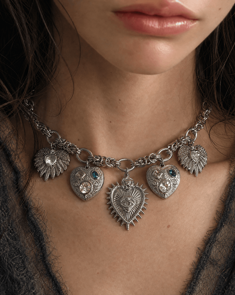 Devotion heart multi-charm silver-tone necklace – Phoebe's