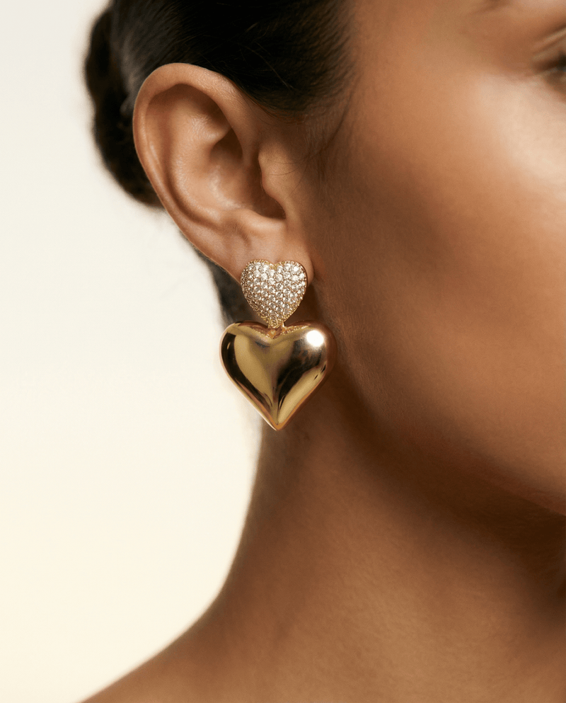 Gold double heart drop earrings – Phoebe's