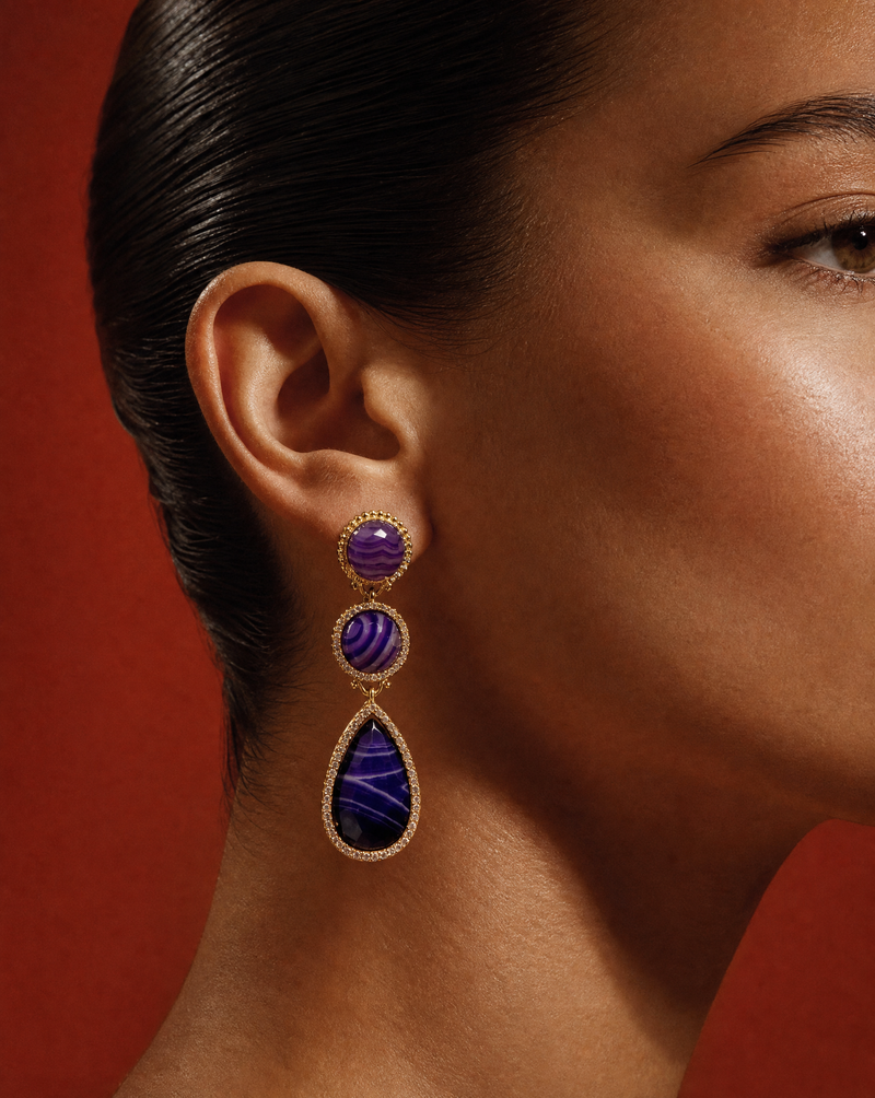 Purple Agate Drop Statement Earrings | Maximalist Gemstone Jewelry