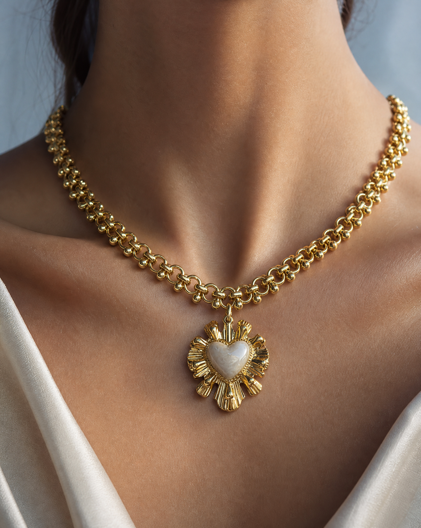 Gold Sunburst Heart Necklace | Vintage Enamel Statement Jewelry