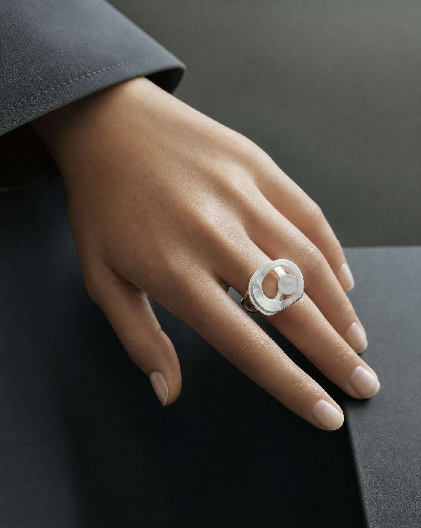 Moonstone Sculptural Pendant Necklace & Open Ring Set | Gemstone Jewelry