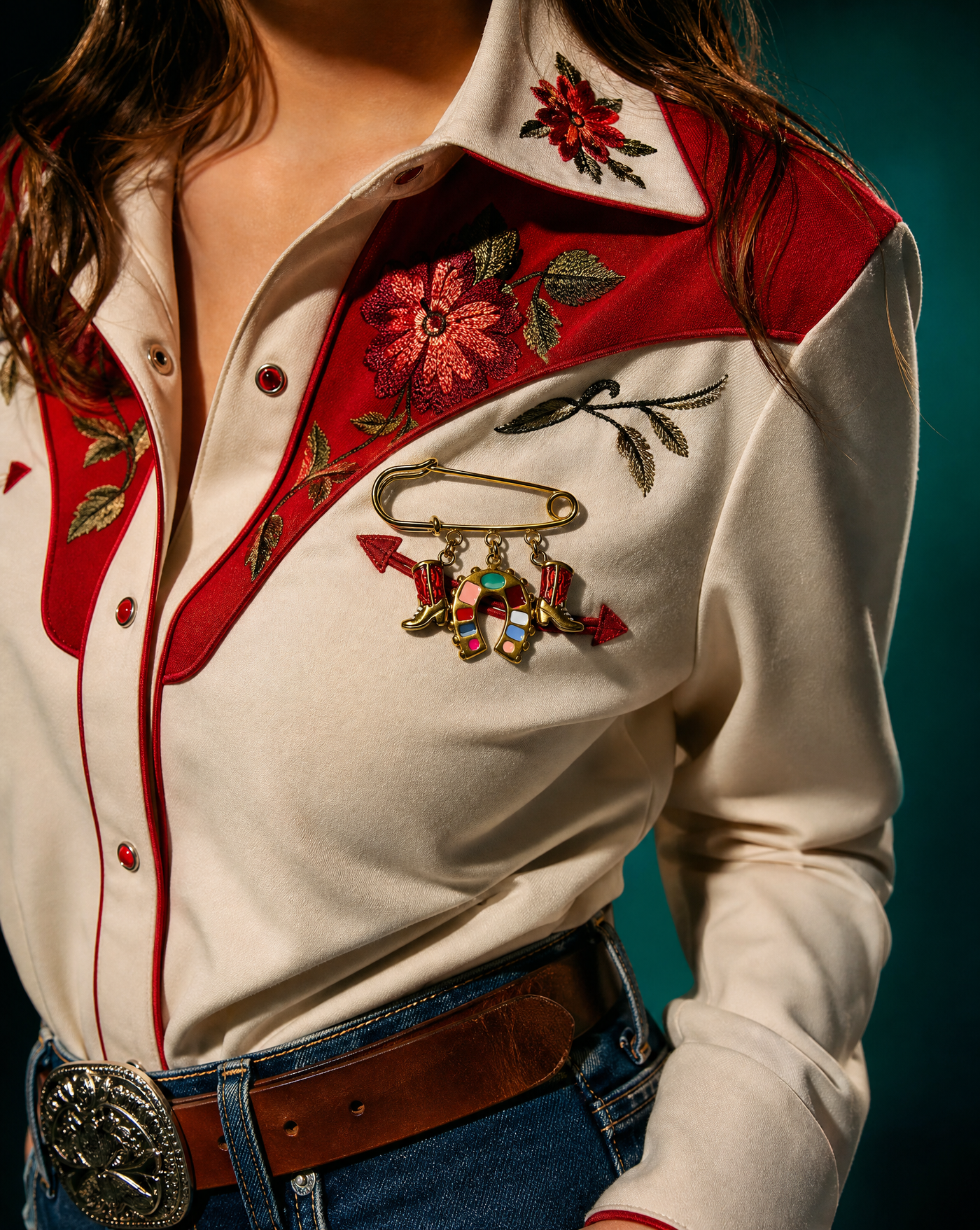 Horseshoe Mosaic & Boots Pin Brooch | Western Jewelry