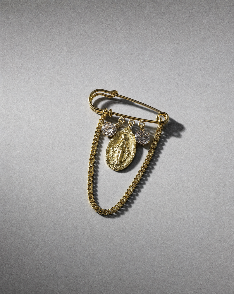 Catholic Jewelry | Miraculous Mary Medal & Crystal Pin Brooch
