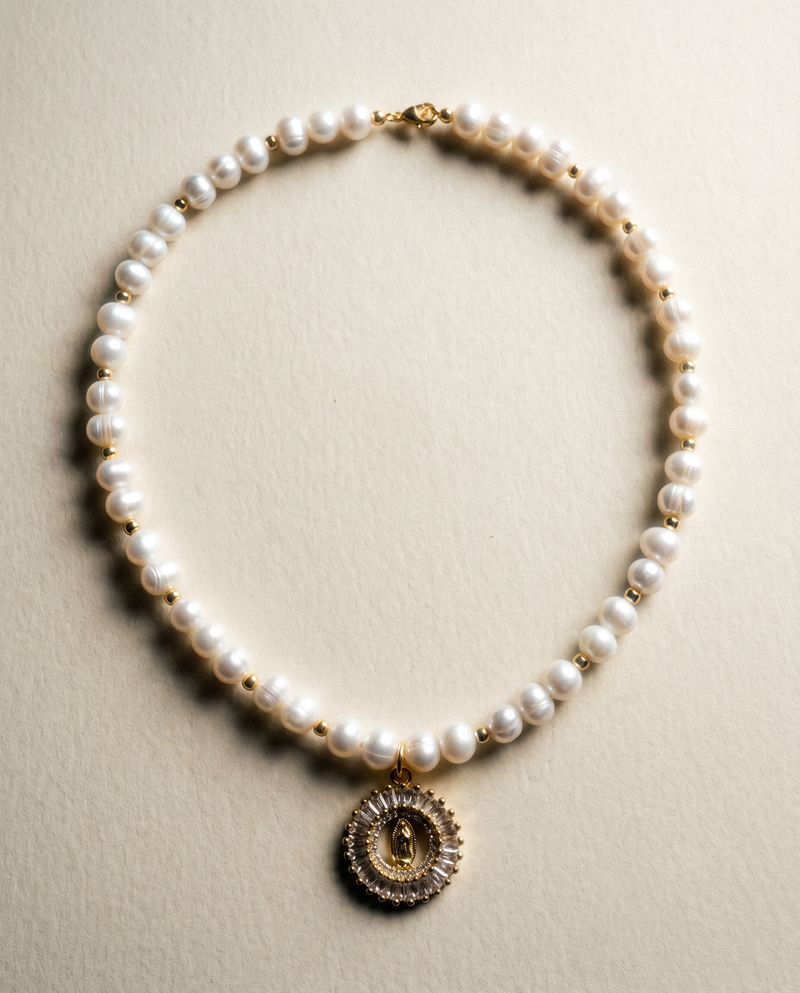 Virgin Mary Freshwater Pearl Choker - Catholic Jewelry