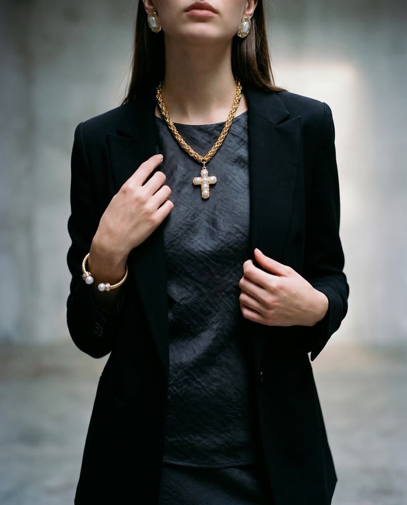 Pearl Cross Necklace, Bracelet & Earring Set