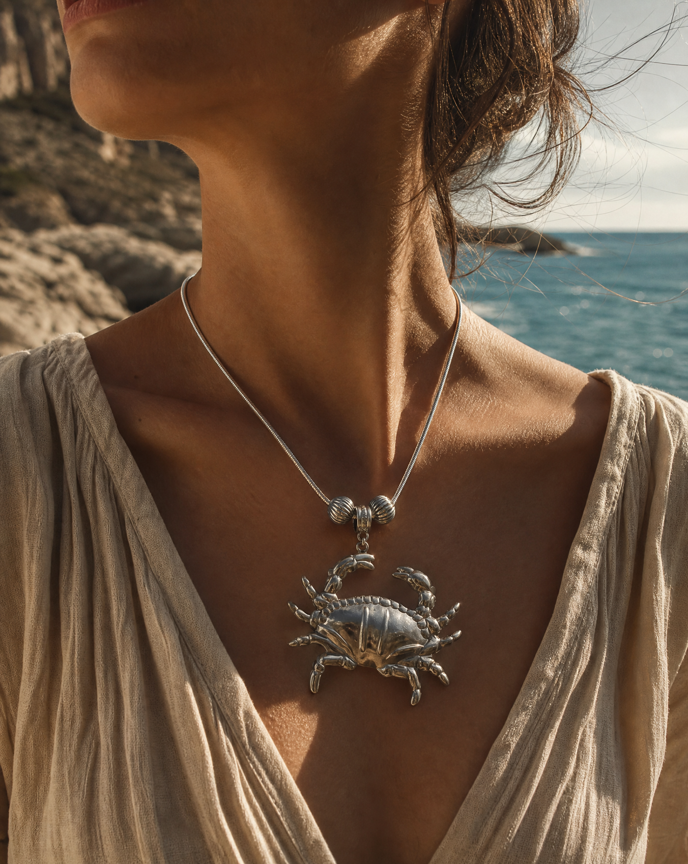 Crab Charm Necklace | Handmade Silver Summer Collection