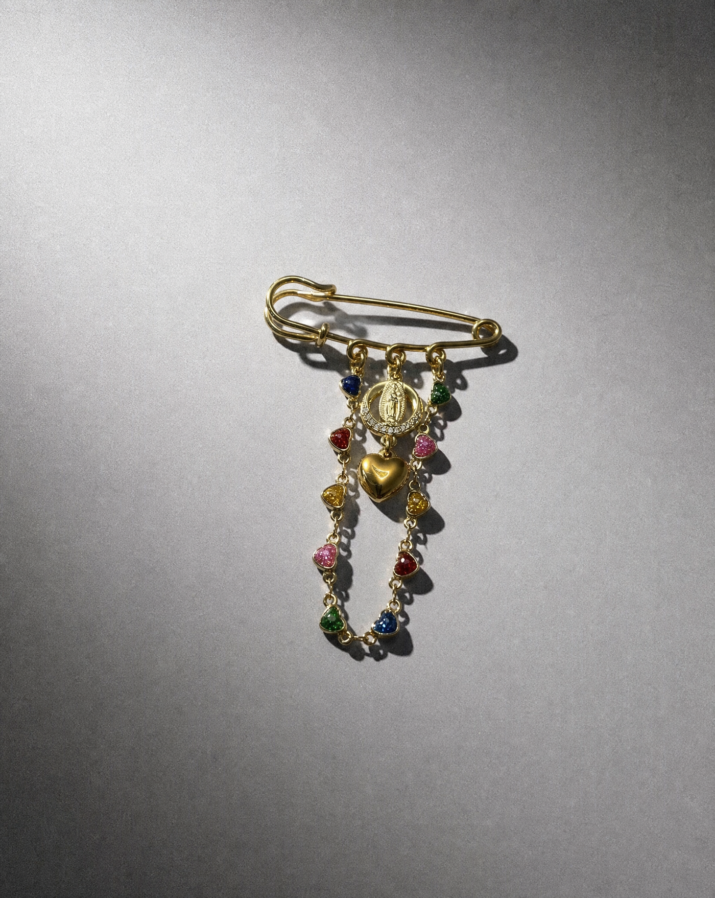 Virgin Mary Brooch with Colored Crystals | Religious Jewelry