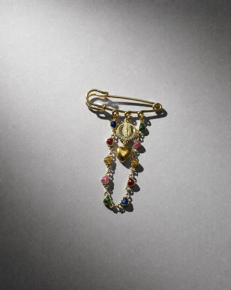 Virgin Mary Brooch with Colored Crystals | Religious Jewelry