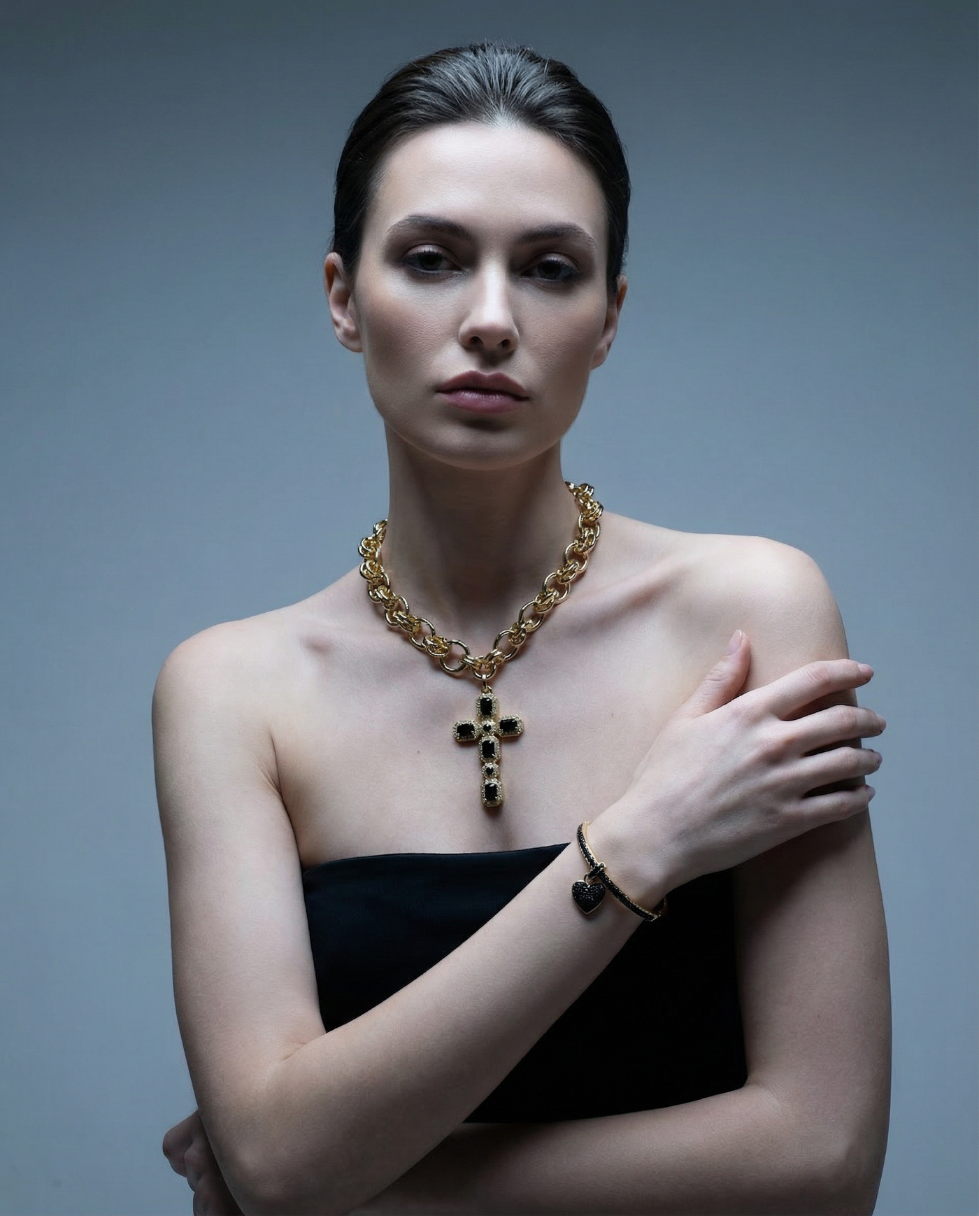 Black Cross Medallion Necklace & Bracelet