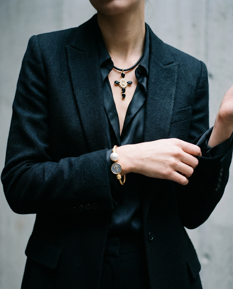 Black CZ Cross Choker & Saint Benedict Cuff Set · Editorial Statement