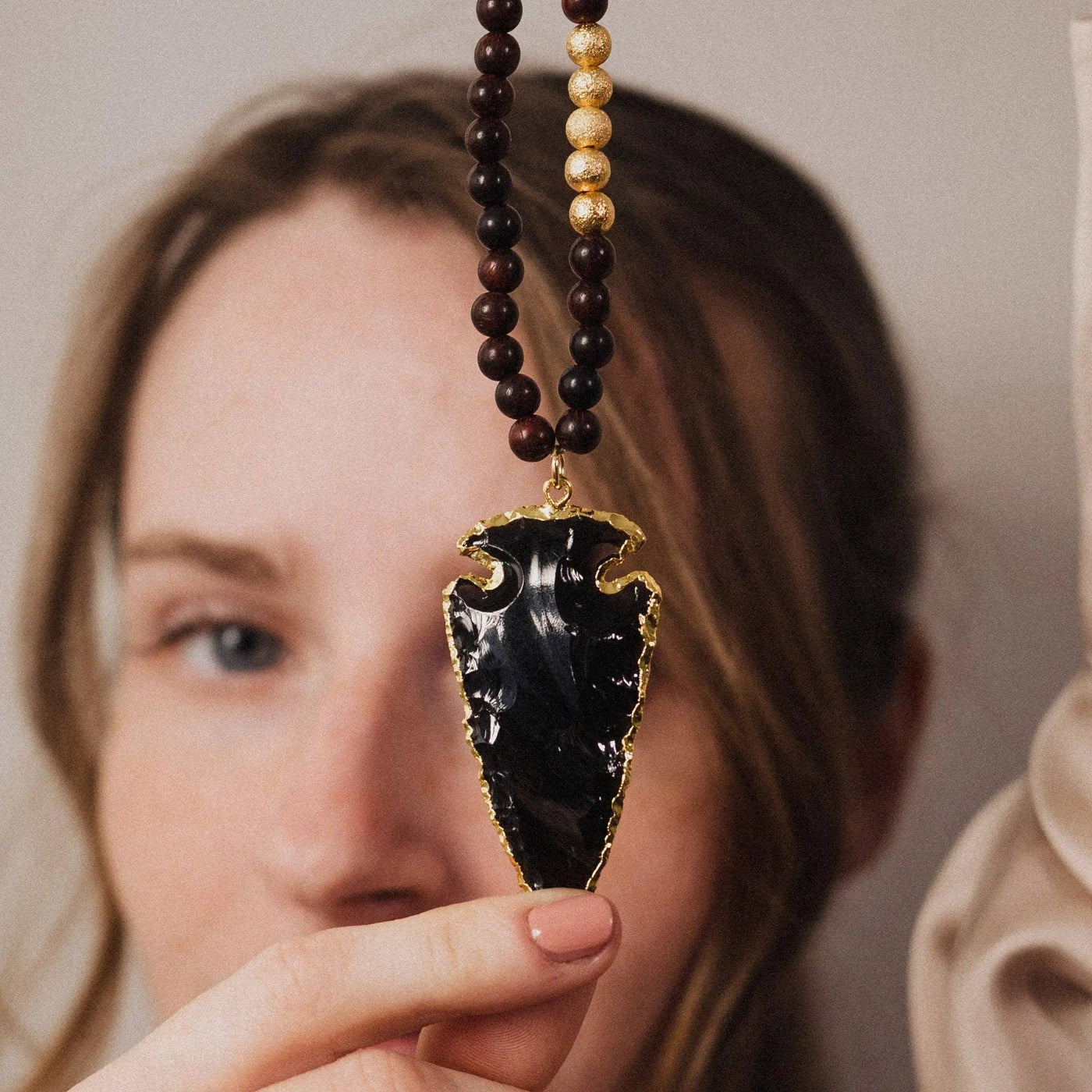 Black Obsidian Necklace with Arrowhead Pendant