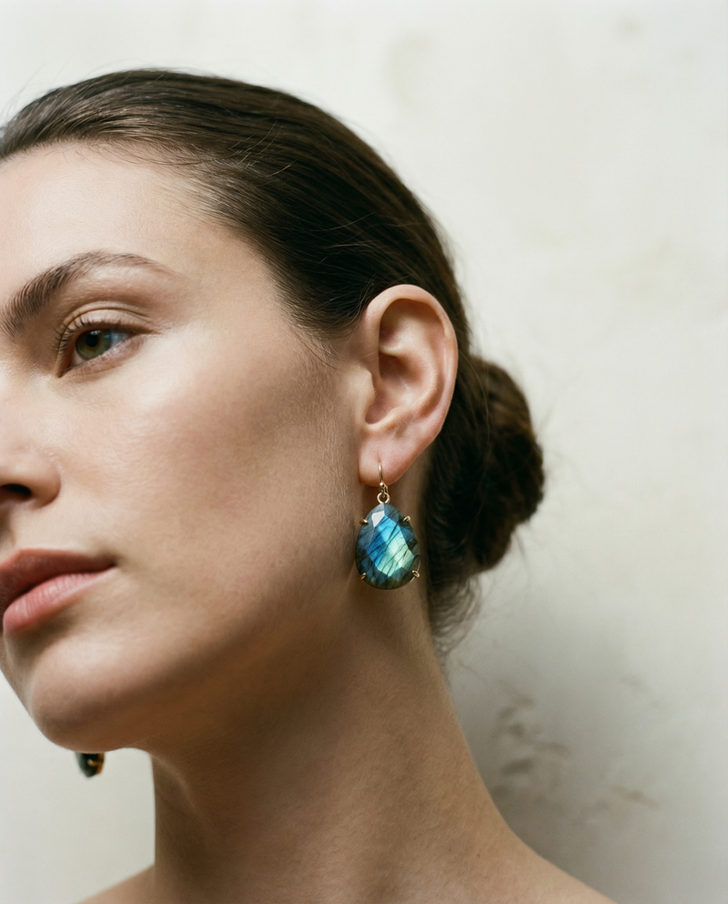Oval Labradorite Drop Earrings — Gemstone Earrings