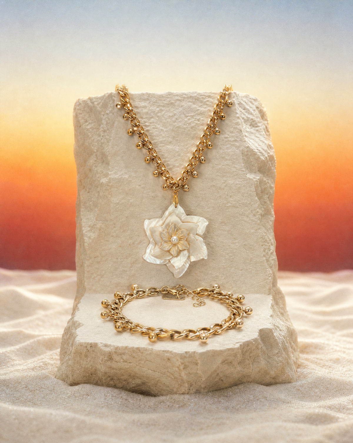 Shell Flower Choker & Bracelet Set | Beach Jewelry