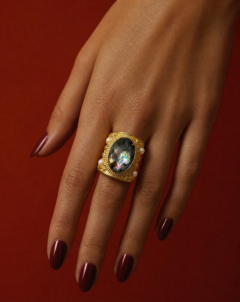 Abalone Shell Chunky Statement Ring | Gemstone Jewelry