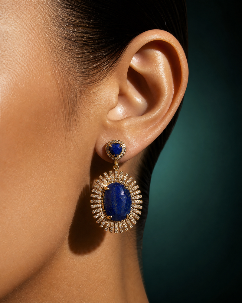 Lapis Lazuli Statement Earrings Gold | Natural Stone Handmade