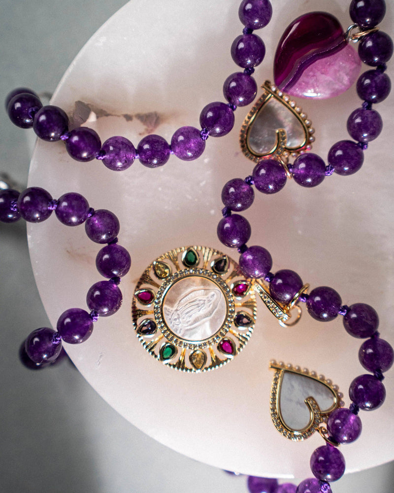 Mother-of-Pearl and Agate Virgin Necklace