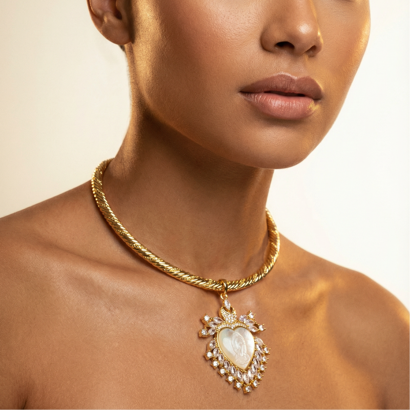 Sacred Heart choker with mother-of-pearl