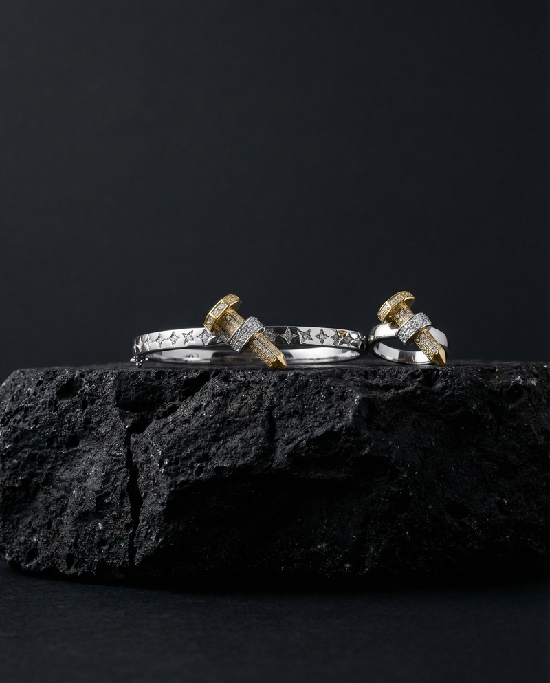 Two-Tone Nail Cross Jewelry Set