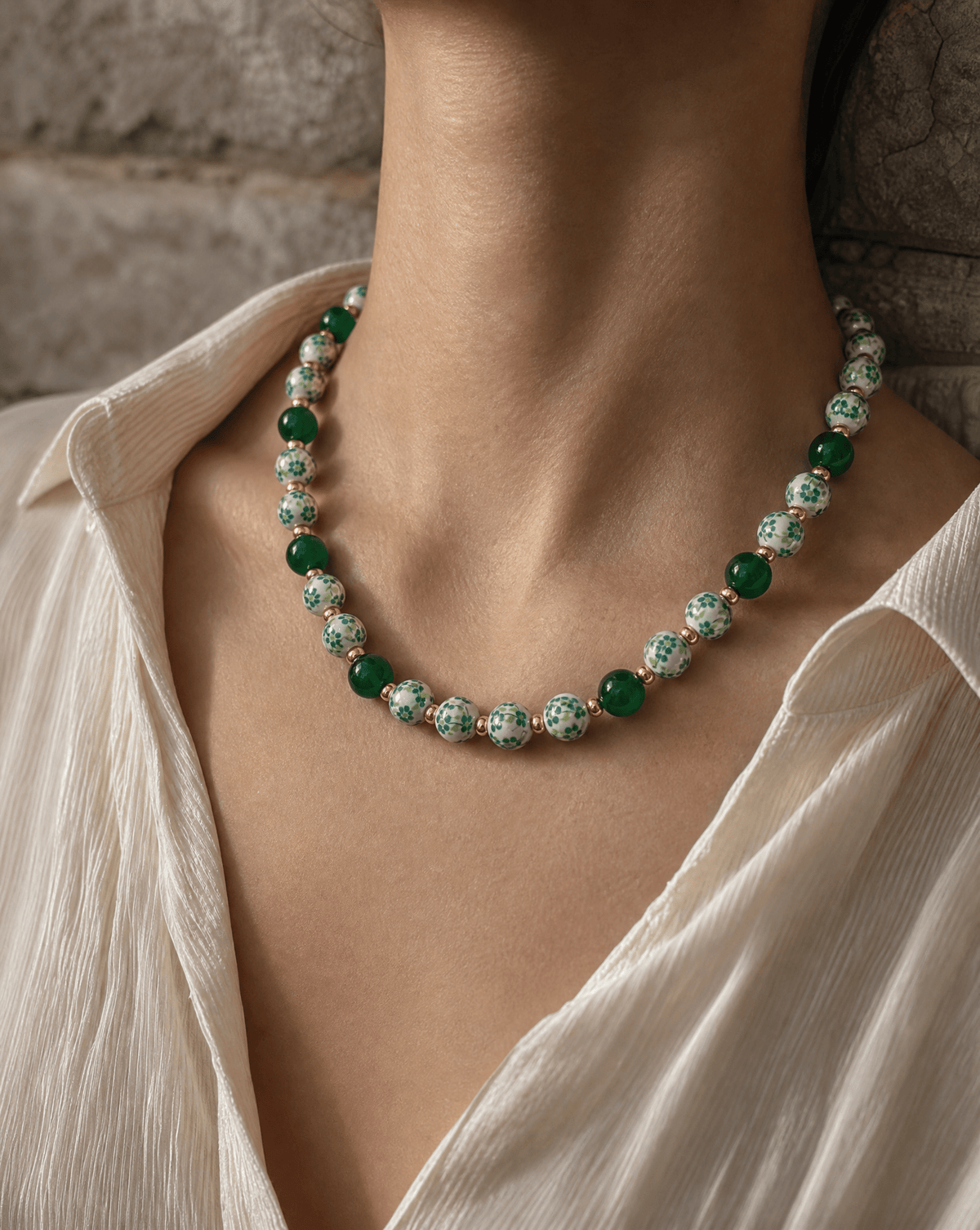 Floral ceramic and gemstone beaded necklace – Phoebe's