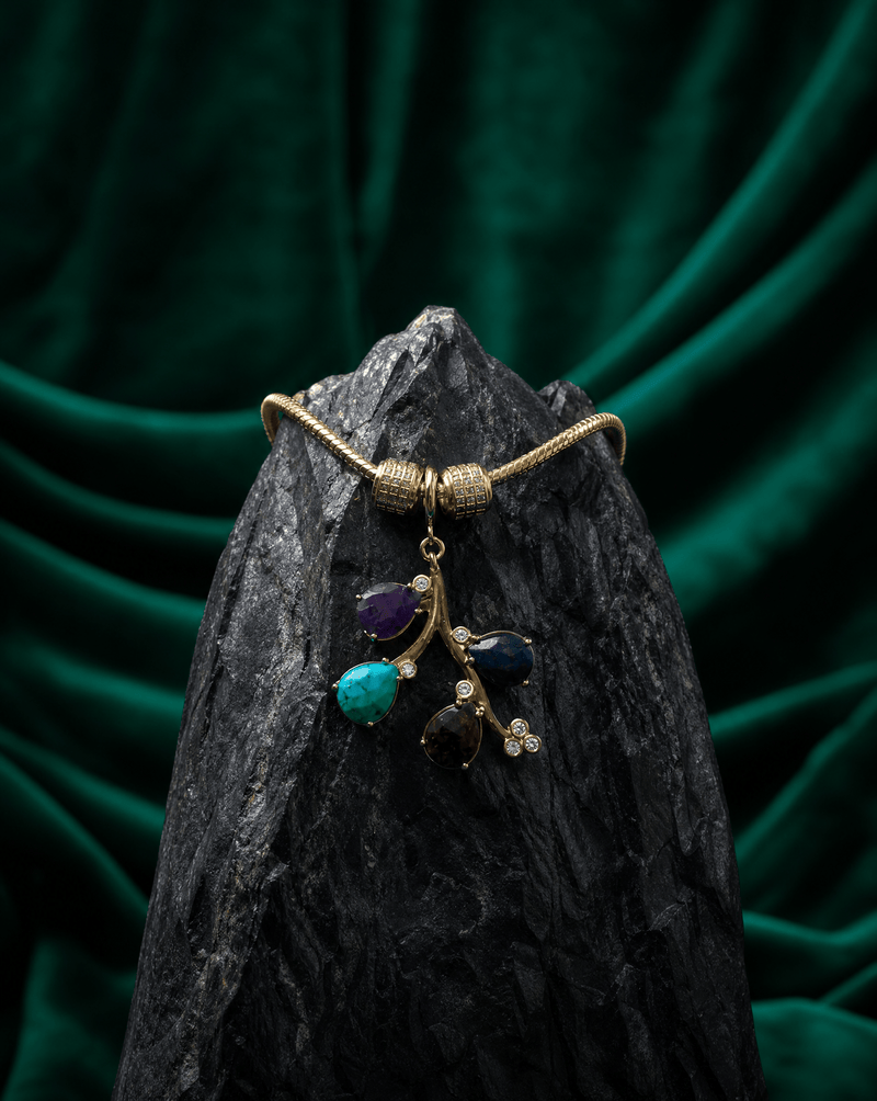 Gold branch gemstone necklace with amethyst, turquoise and lapis – Phoebe's