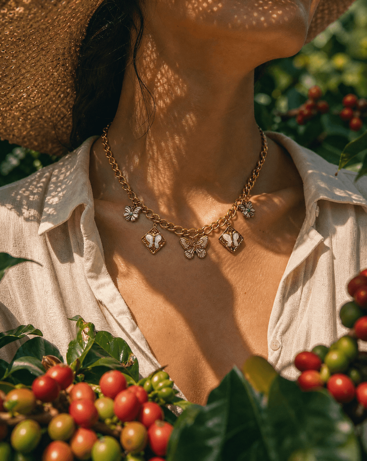 Golden Jungle butterfly charm necklace – Phoebe's