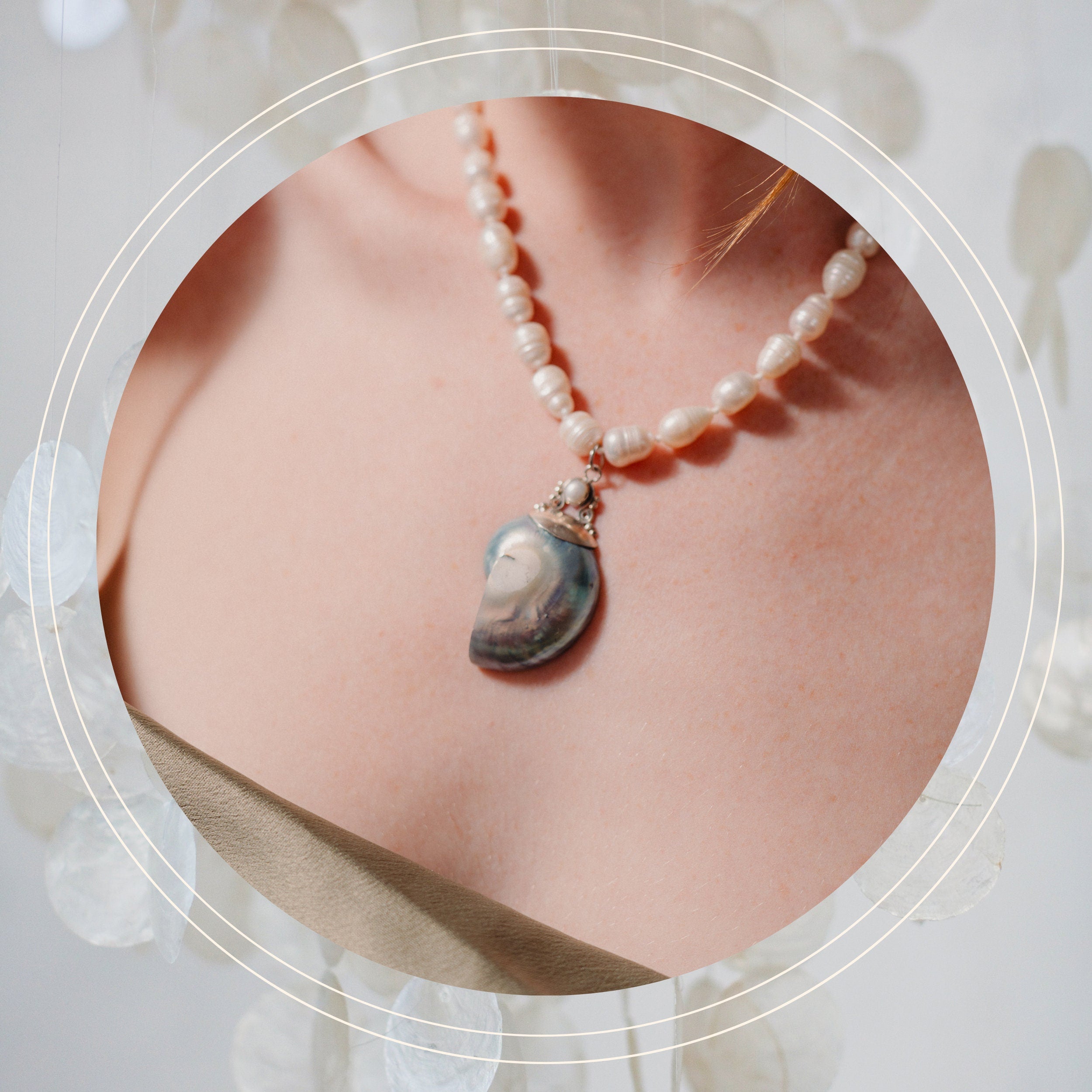 Pearl Necklace, Nautilus Charms, Statement Necklace, Anniversary Gift