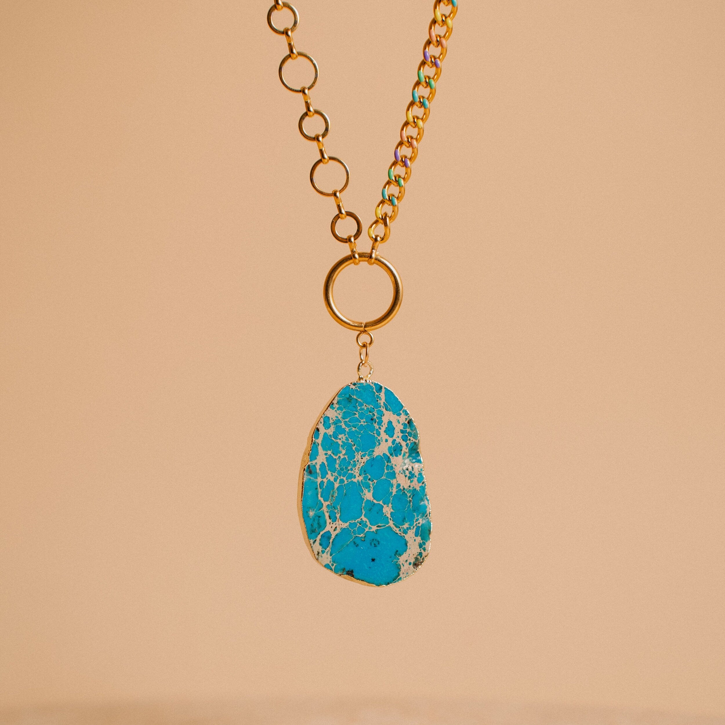 Gold Gemstone Necklace, African Turquoise Pendant, Gift for Her