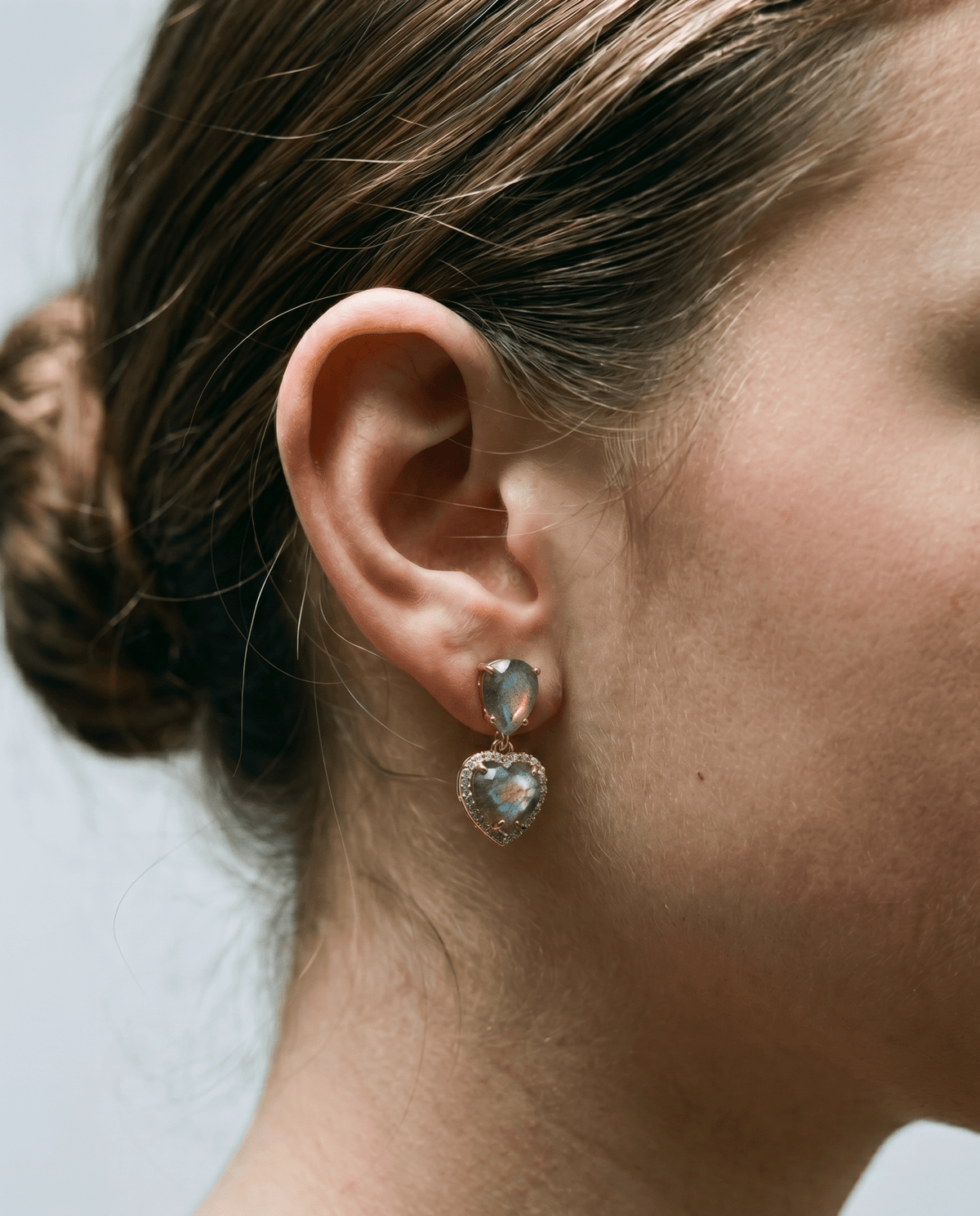 Labradorite double heart drop earrings – Phoebe's
