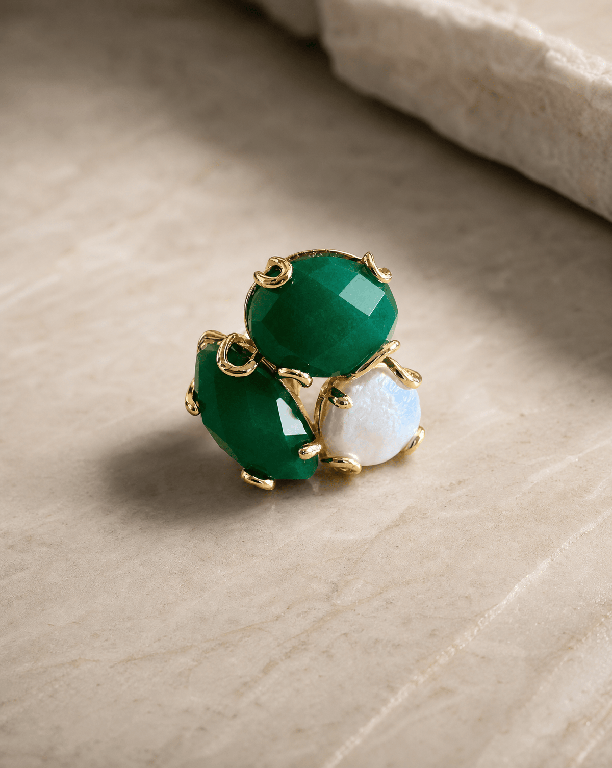 Multi-Stone Cluster Ring with Freshwater Pearl | Adjustable Open Band - Phoebe`s