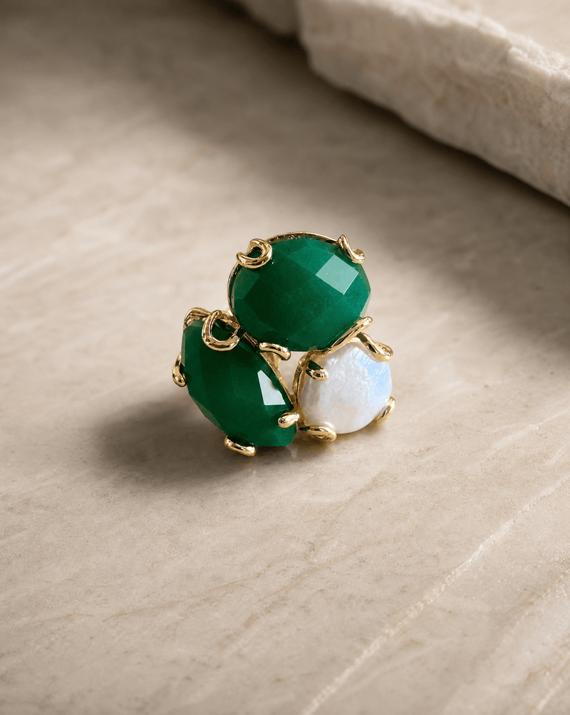Multi-Stone Cluster Ring with Freshwater Pearl, Adjustable Open Band – Phoebe's