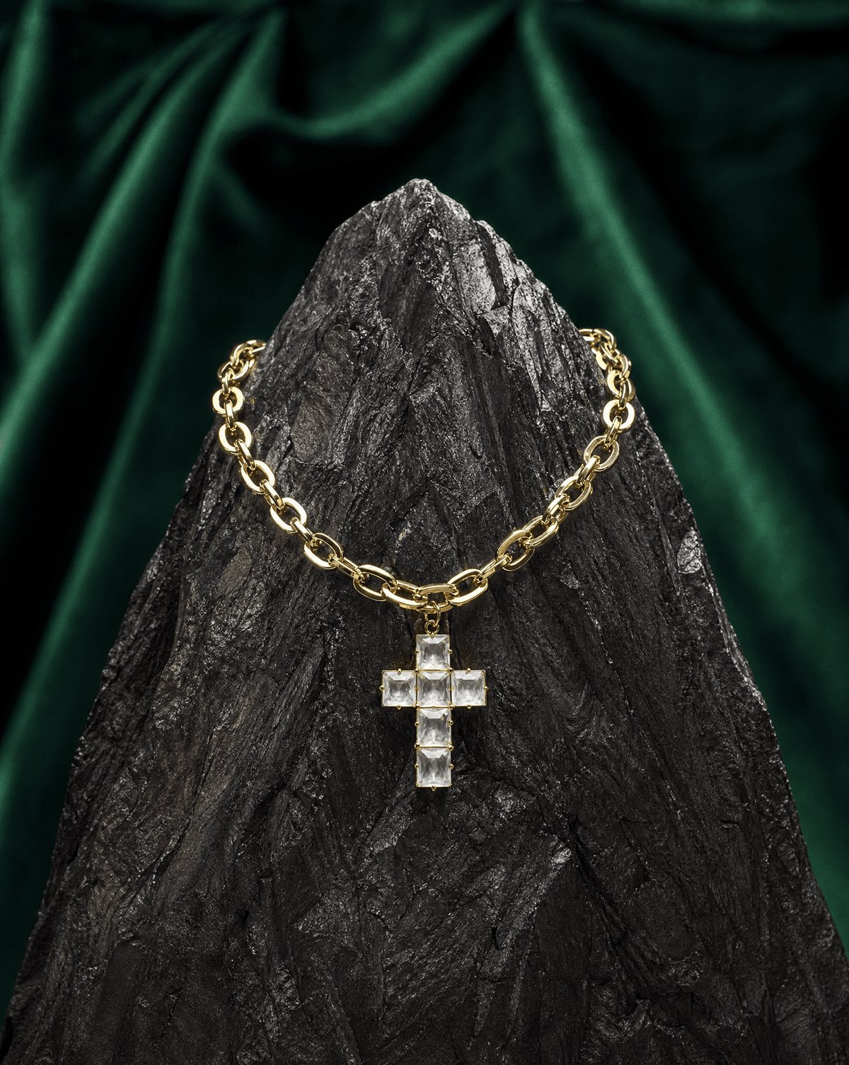 Natural Stone Cross Necklace, Catholic Statement Chunky Chain – Phoebe's