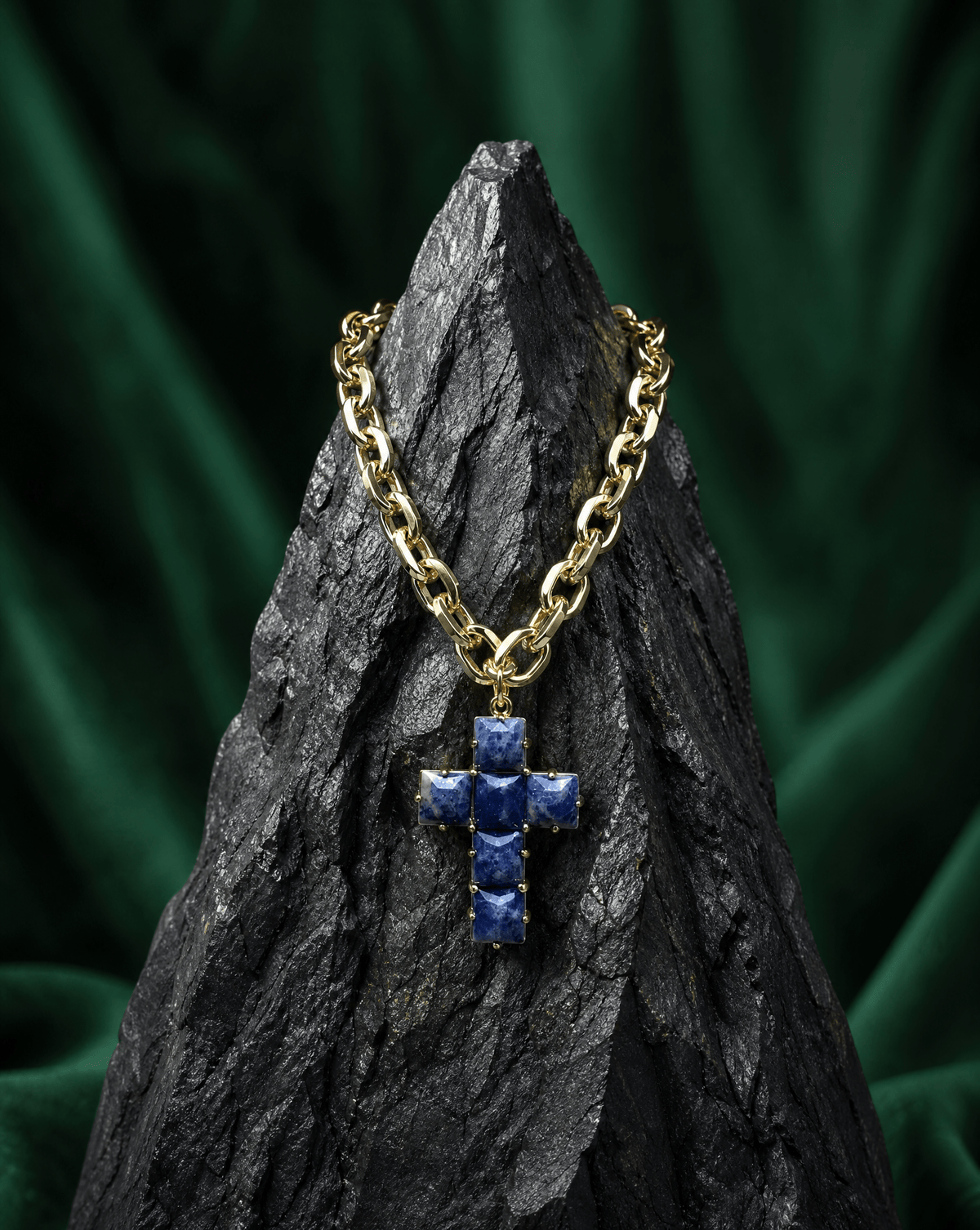 Natural Stone Cross Necklace, Catholic Statement Chunky Chain – Phoebe's