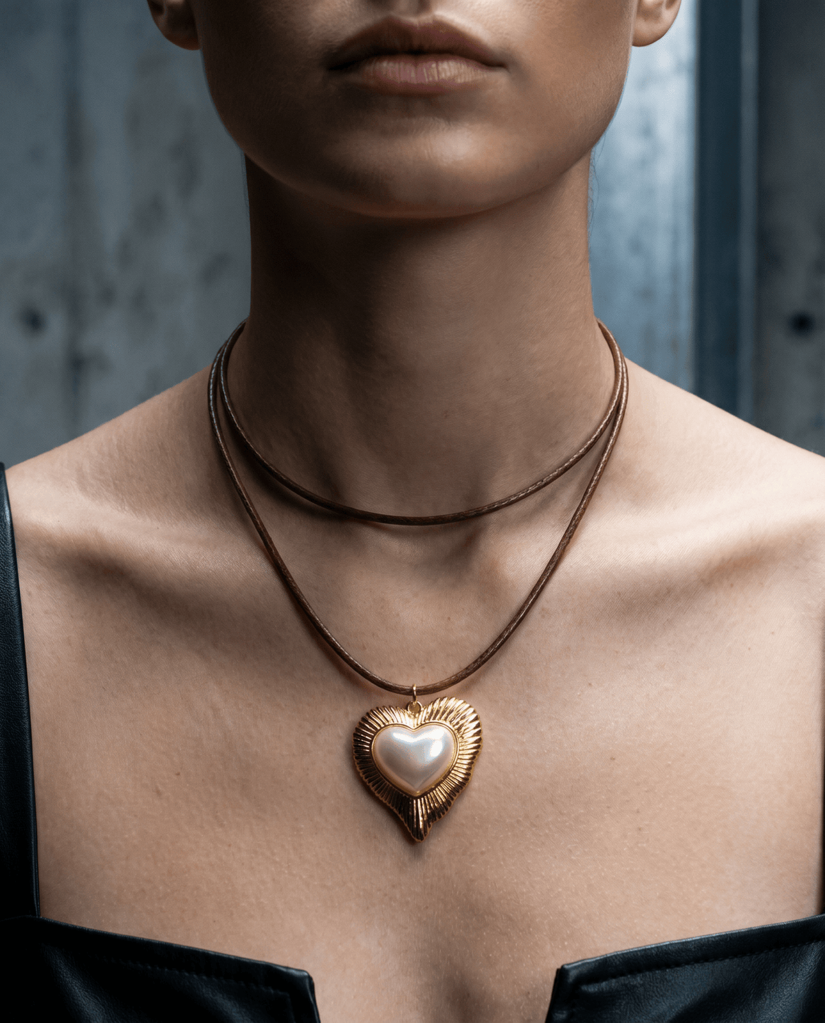 Pearl heart pendant leather cord necklace – Phoebe's