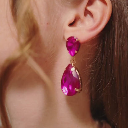 Party Earrings, Fucsia Earrings, CZ Earrings