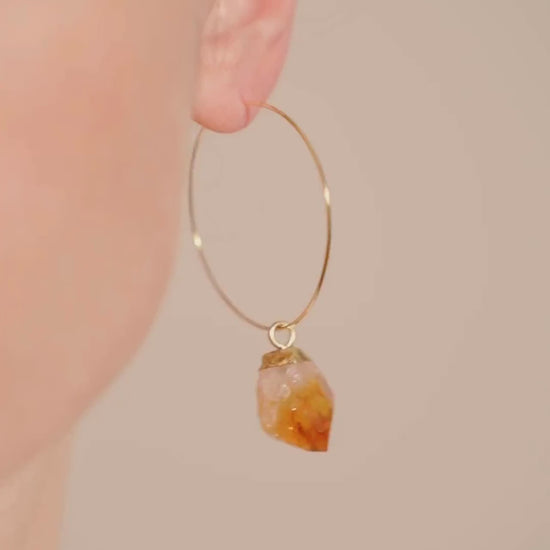 Hoop Earrings, Citrine Earrings, Gift for Woman