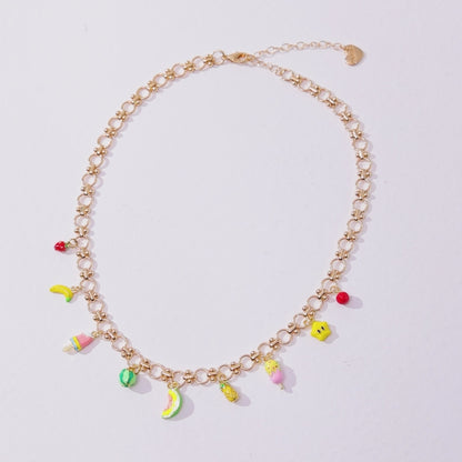 Collar con dijes de frutas bañado en oro de 18 quilates: colores deslumbrantes y dulzura 