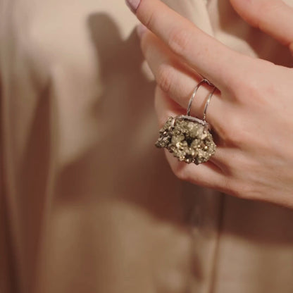 Natural Pyrite Ring in Silver and Gold