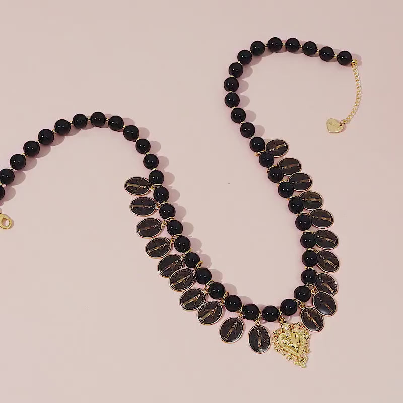 Black Necklace | Catholic Charms | Handmade Gift