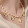 Pearl Choker, CZ Gold Cross Pendant, Catholic Charms