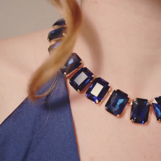 Sparkly Choker, CZ Diamond Necklace, Blue Choker